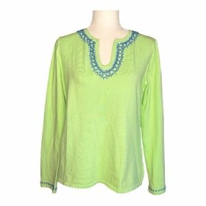Lilly & Van Lime Green Long Sleeve Sweater with Blue Beaded Accents Size Large